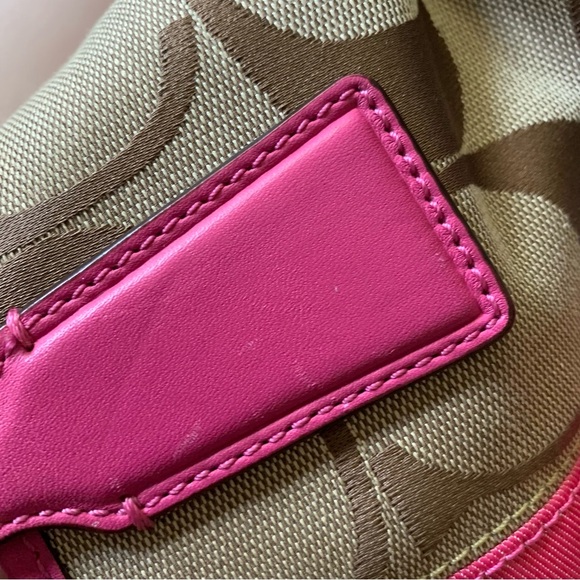 Coach J0969-F13533 Purse Signature Stripe Kisslock Khaki/Pink Jacquard Fabric - Picture 16 of 16